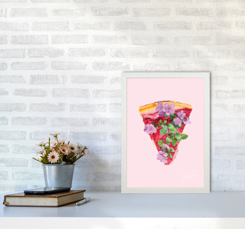 Pink Cherry Pie Floral Food Print, Framed Kitchen Wall Art A3 Oak Frame