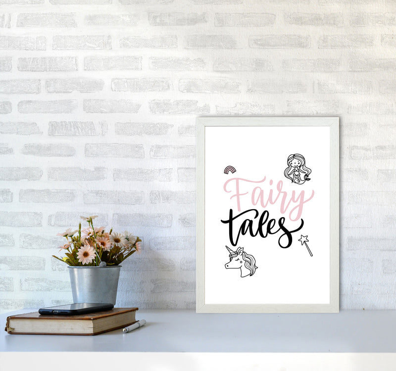 Fairy Tales Black And Pink Framed Nursey Wall Art Print A3 Oak Frame