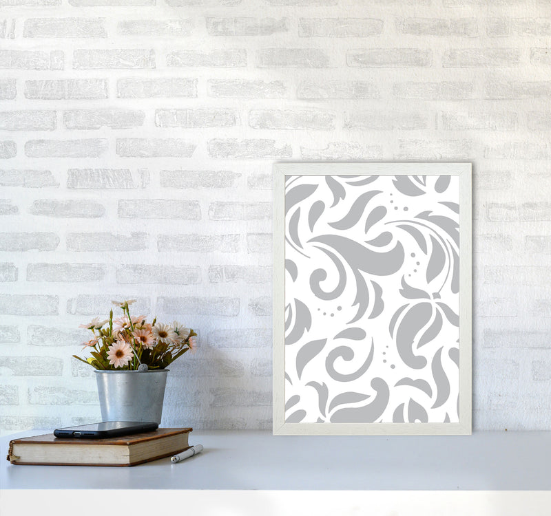 Grey Floral Pattern Modern Print A3 Oak Frame