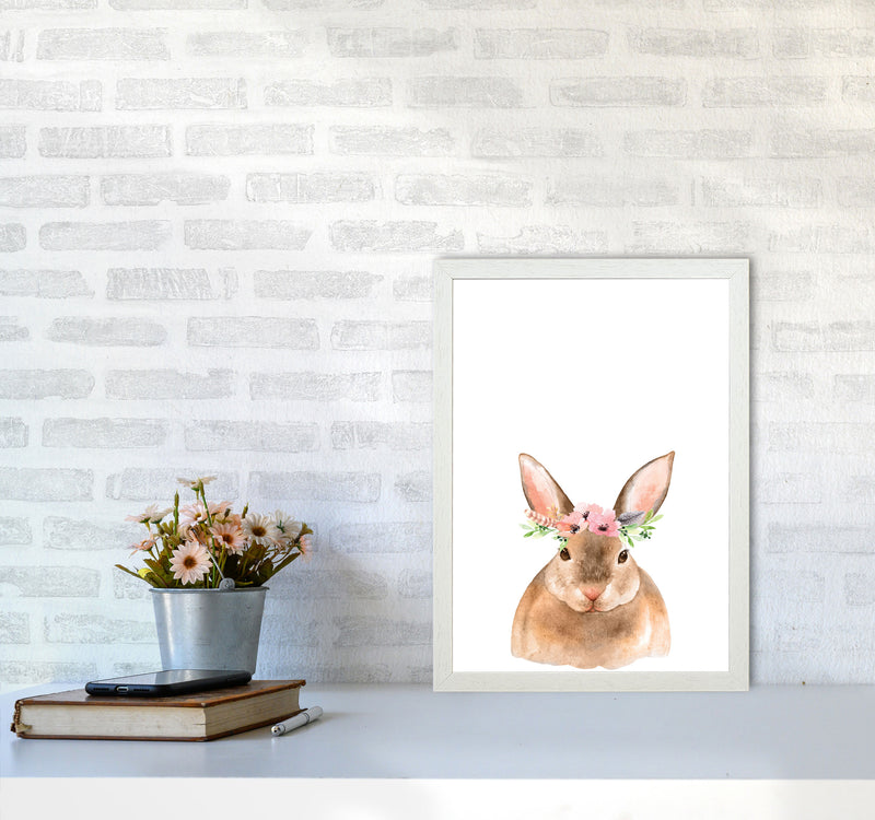 Forest Friends, Floral Cute Bunny Modern Print Animal Art Print A3 Oak Frame