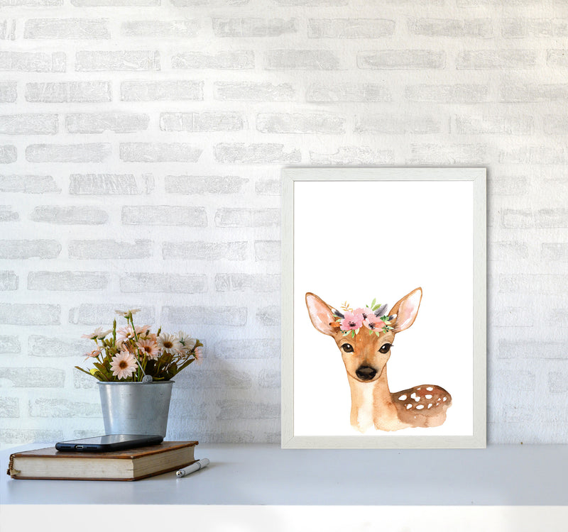 Forest Friends, Floral Cute Deer Modern Print Animal Art Print A3 Oak Frame
