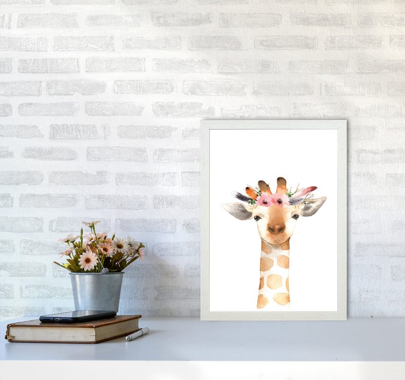 Forest Friends, Floral Cute Giraffe Modern Print Animal Art Print A3 Oak Frame