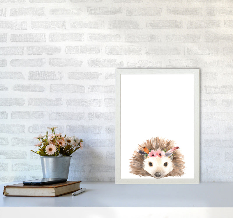 Forest Friends, Floral Cute Hedgehog Modern Print Animal Art Print A3 Oak Frame