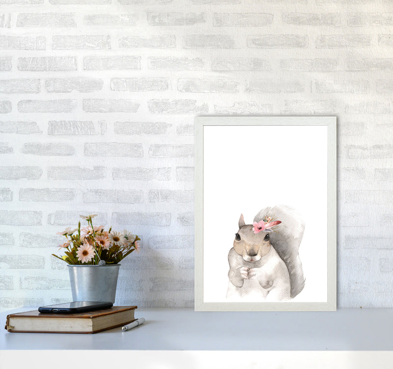 Forest Friends, Floral Cute Squirrel Modern Print Animal Art Print A3 Oak Frame