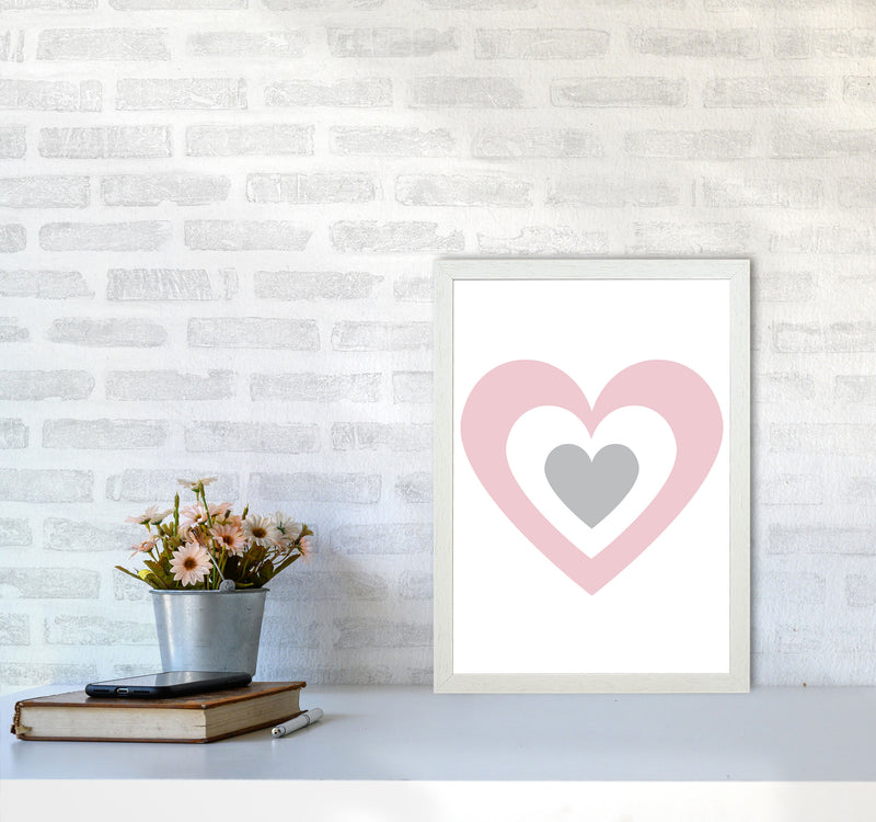 Pink And Grey Heart Modern Print A3 Oak Frame