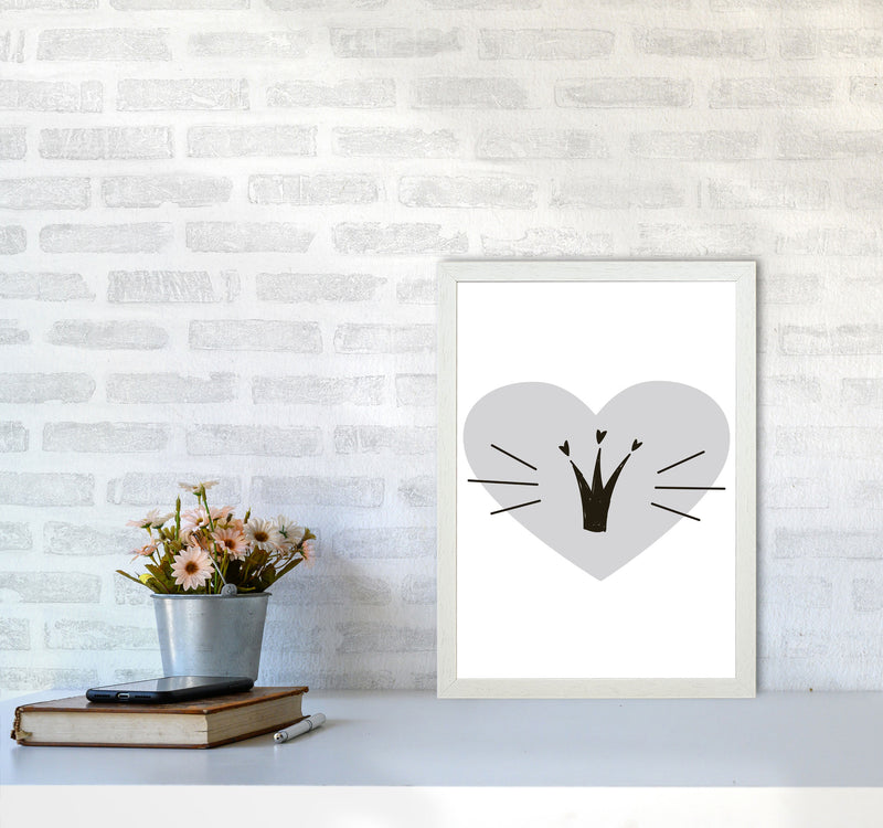 Crown With Grey Heart Framed Nursey Wall Art Print A3 Oak Frame