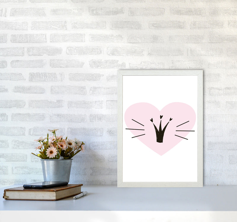 Crown With Pink Heart Framed Nursey Wall Art Print A3 Oak Frame