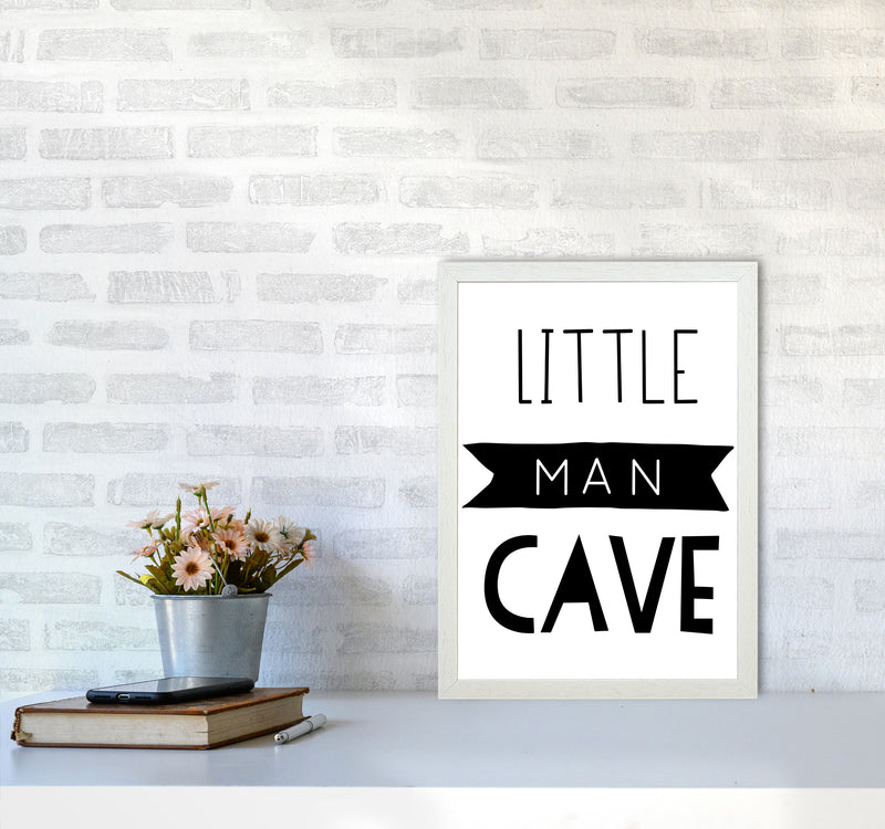 Little Man Cave Black Banner Framed Nursey Wall Art Print A3 Oak Frame