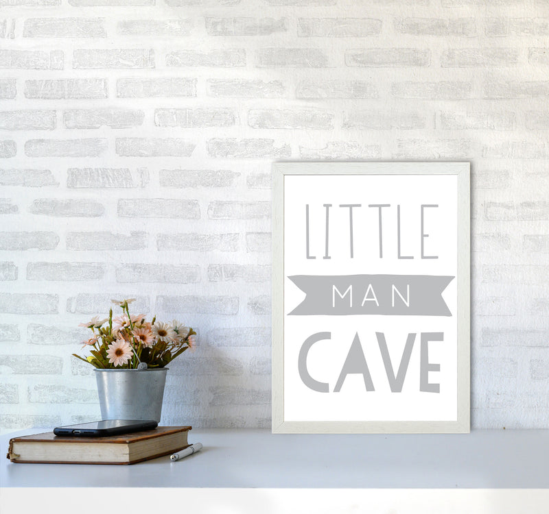 Little Man Cave Grey Banner Framed Nursey Wall Art Print A3 Oak Frame