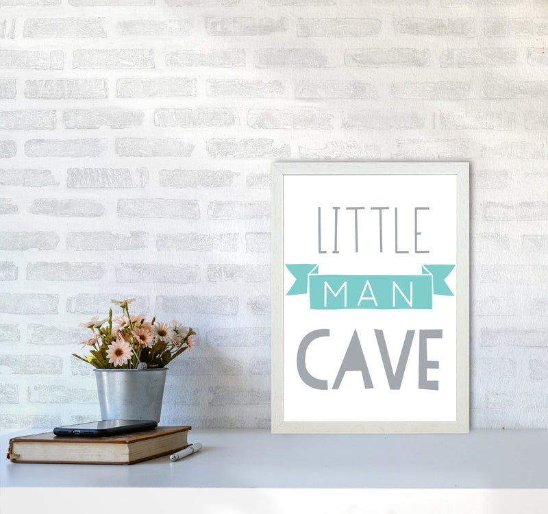 Little Man Cave Mint Banner Framed Nursey Wall Art Print A3 Oak Frame