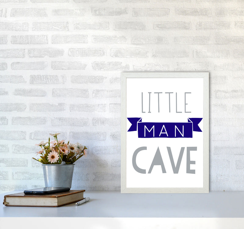 Little Man Cave Navy Banner Framed Nursey Wall Art Print A3 Oak Frame