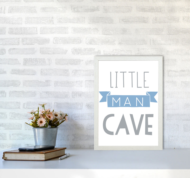 Little Man Cave Blue Banner Framed Nursey Wall Art Print A3 Oak Frame