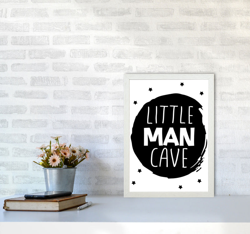 Little Man Cave Black Circle Framed Nursey Wall Art Print A3 Oak Frame