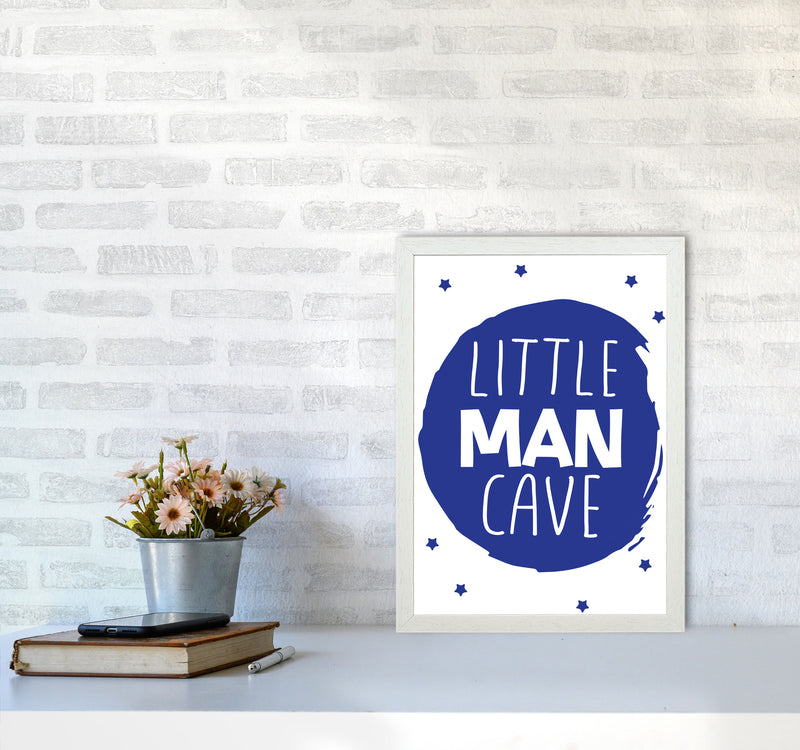 Little Man Cave Navy Circle Framed Nursey Wall Art Print A3 Oak Frame