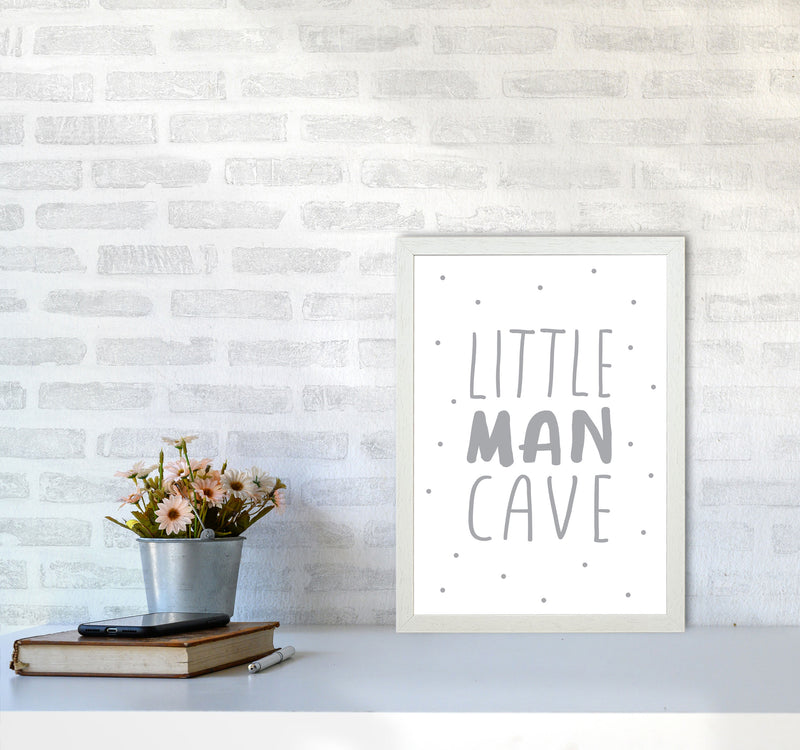 Little Man Cave Grey Dots Framed Nursey Wall Art Print A3 Oak Frame