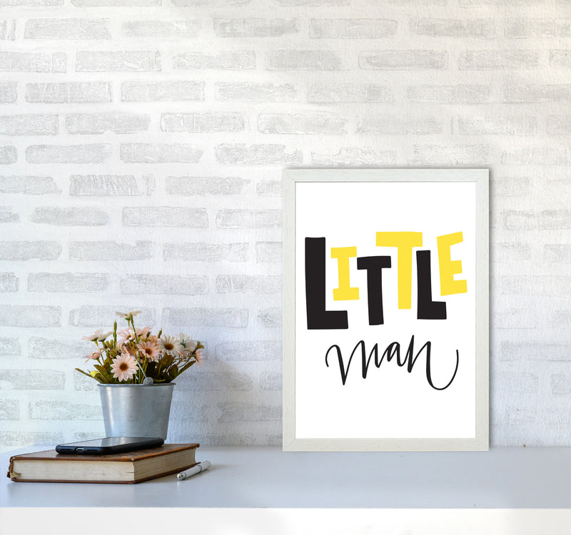 Little Man Yellow And Black Framed Nursey Wall Art Print A3 Oak Frame