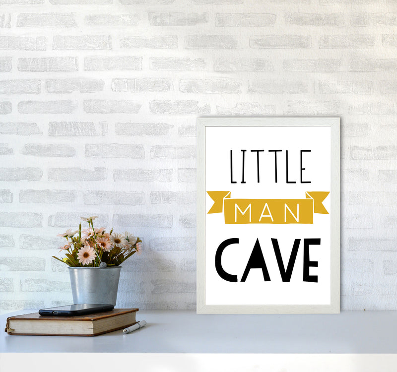 Little Man Cave Mustard Banner Framed Nursey Wall Art Print A3 Oak Frame