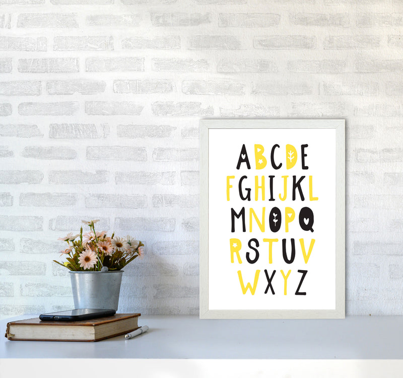 Black And Yellow Alphabet Framed Nursey Wall Art Print A3 Oak Frame