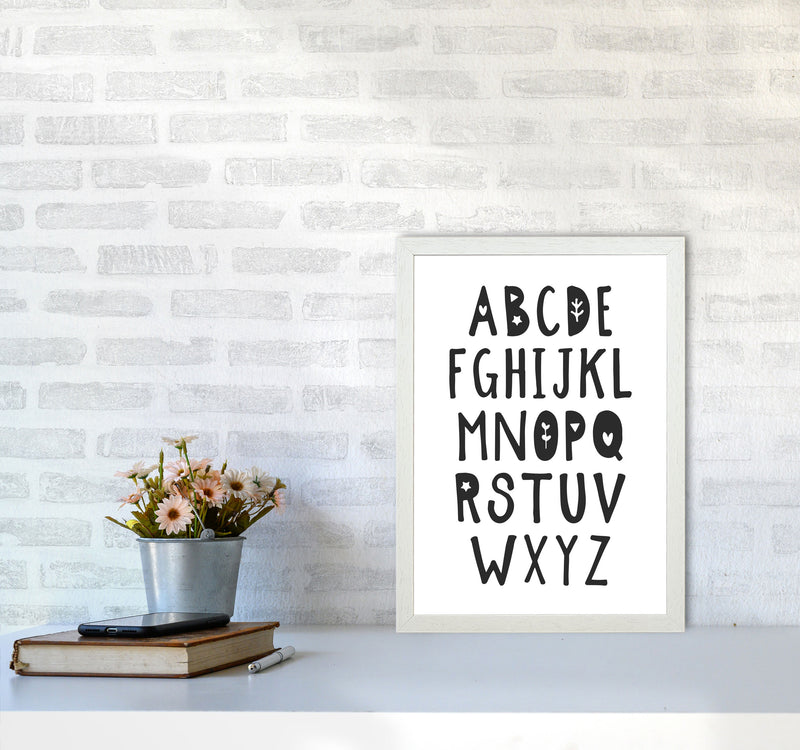 Black Alphabet Framed Nursey Wall Art Print A3 Oak Frame