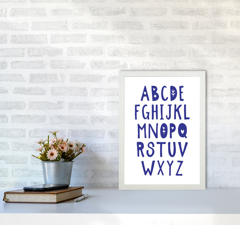 Navy Alphabet Framed Typography Wall Art Print A3 Oak Frame