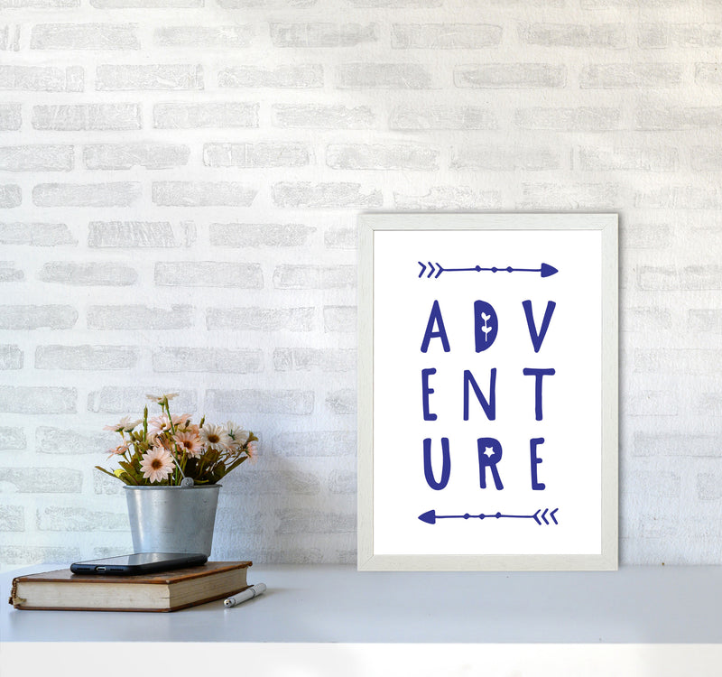 Adventure Navy Framed Typography Wall Art Print A3 Oak Frame