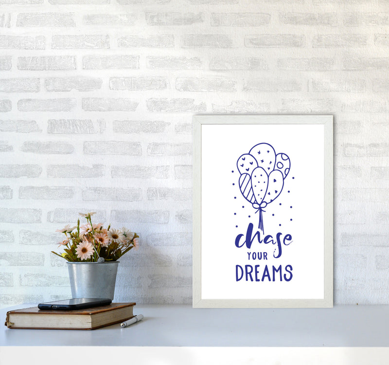 Chase Your Dreams Navy Framed Typography Wall Art Print A3 Oak Frame
