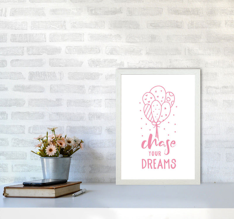 Chase Your Dreams Pink Framed Typography Wall Art Print A3 Oak Frame
