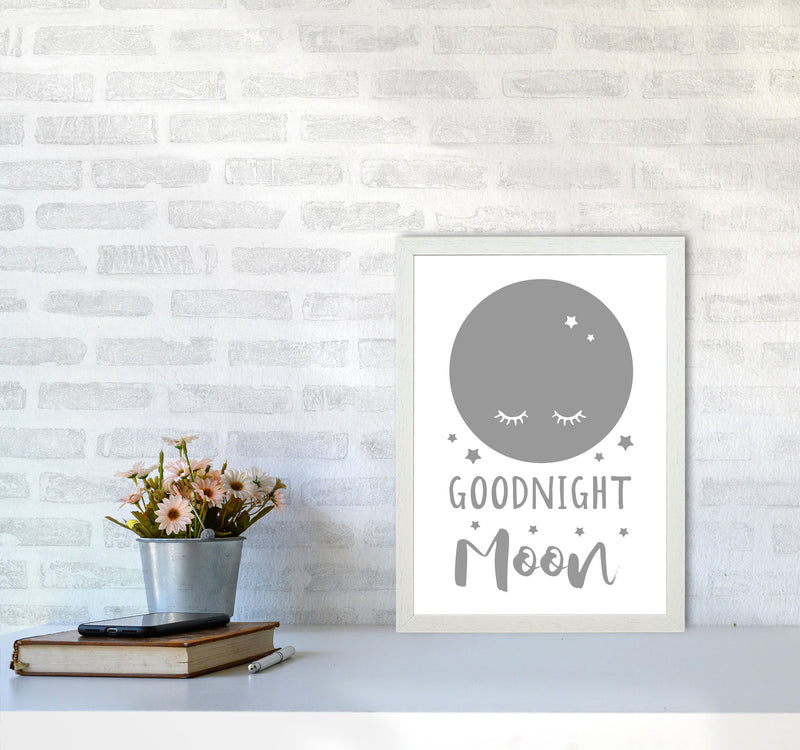 Goodnight Moon Grey Framed Nursey Wall Art Print A3 Oak Frame