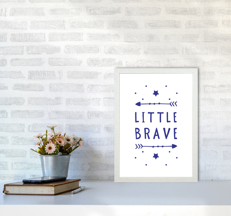 Little Brave Navy Framed Typography Wall Art Print A3 Oak Frame