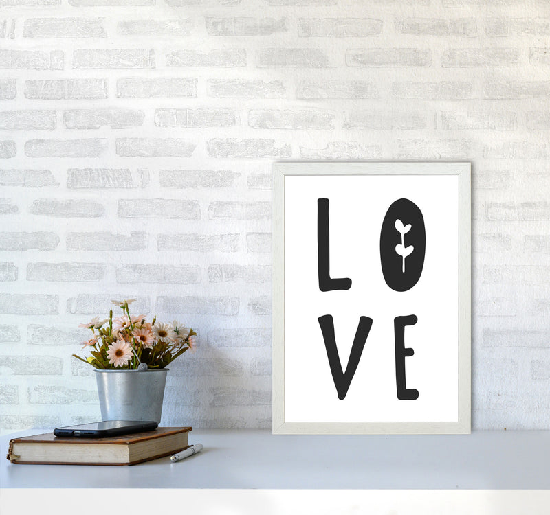 Love Black Framed Typography Wall Art Print A3 Oak Frame
