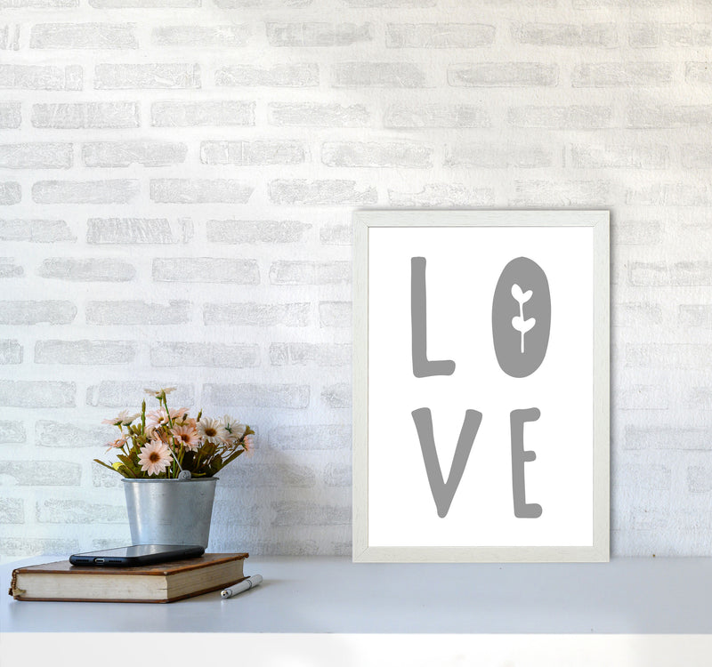 Love Grey Framed Typography Wall Art Print A3 Oak Frame