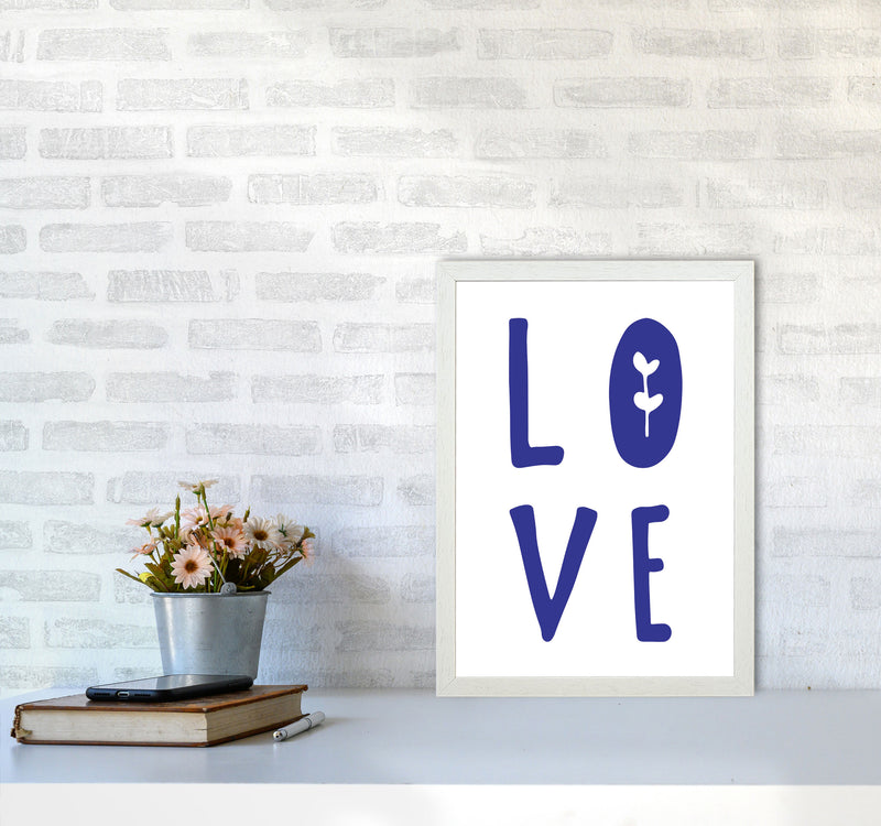 Love Navy Framed Typography Wall Art Print A3 Oak Frame