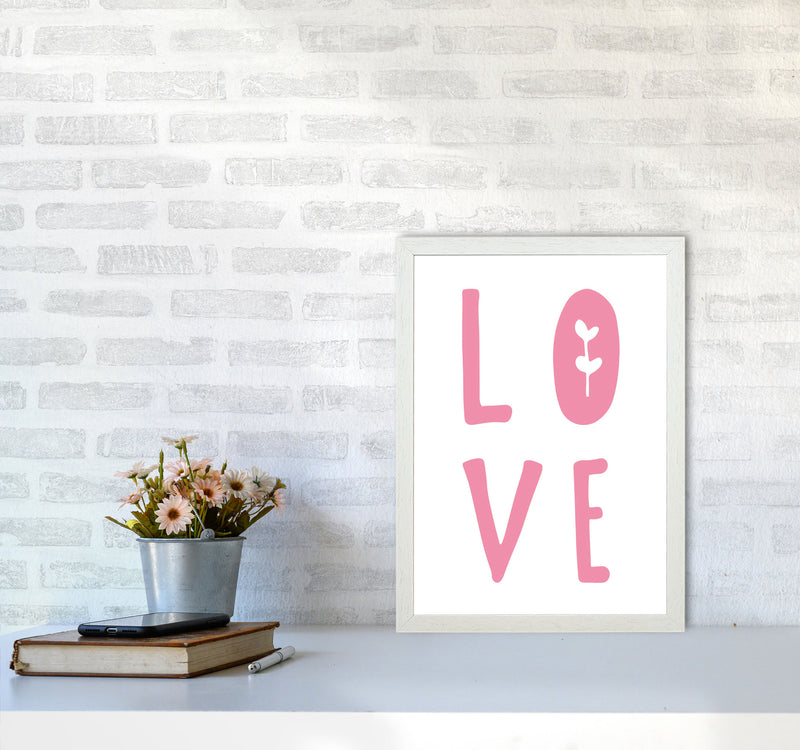 Love Pink Framed Typography Wall Art Print A3 Oak Frame