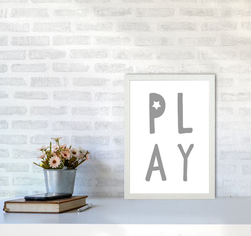 Play Grey Framed Typography Wall Art Print A3 Oak Frame