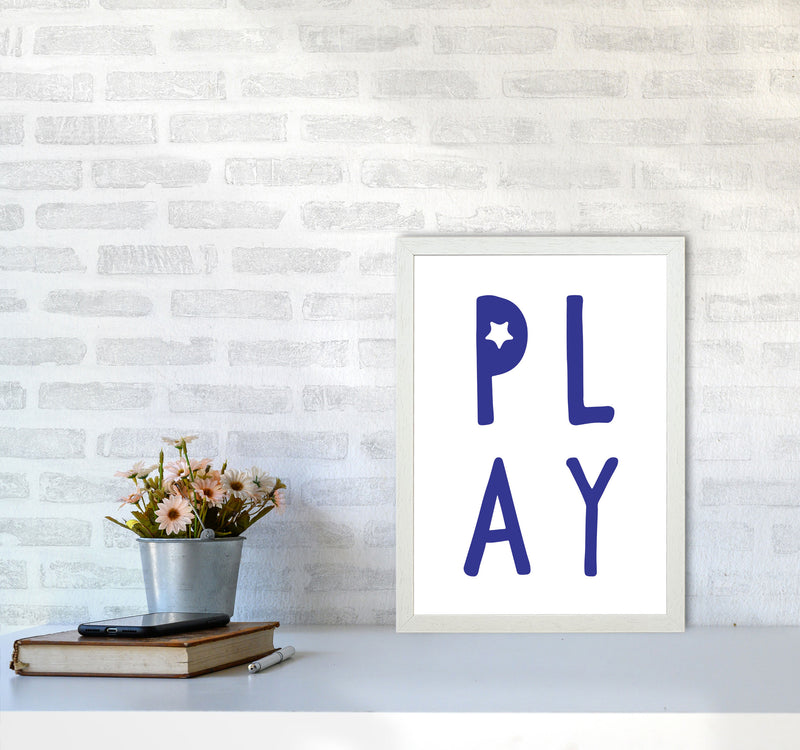 Play Navy Framed Typography Wall Art Print A3 Oak Frame