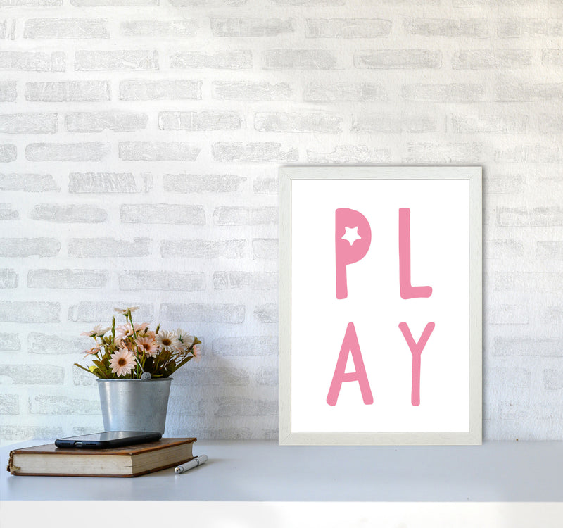 Play Pink Framed Typography Wall Art Print A3 Oak Frame