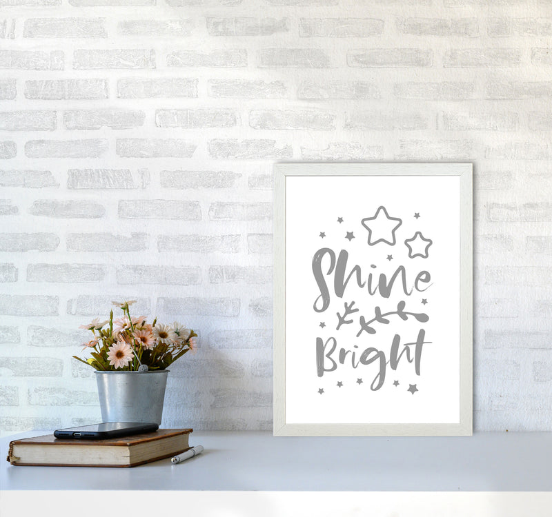 Shine Bright Grey Framed Nursey Wall Art Print A3 Oak Frame