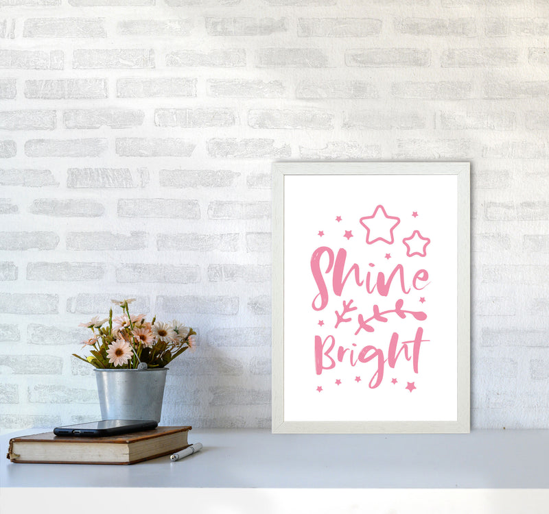 Shine Bright Pink Framed Nursey Wall Art Print A3 Oak Frame