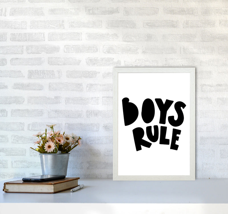 Boys Rule Black Framed Nursey Wall Art Print A3 Oak Frame