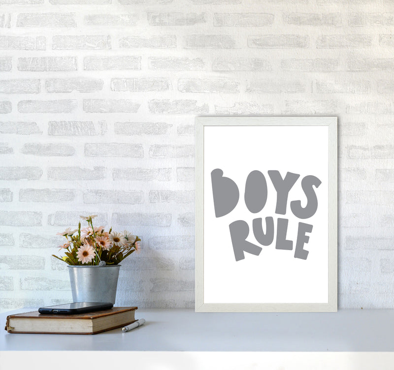 Boys Rule Grey Framed Nursey Wall Art Print A3 Oak Frame