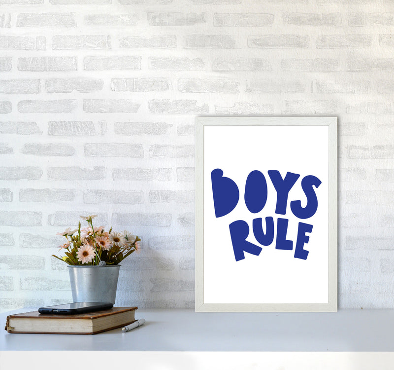 Boys Rule Navy Framed Nursey Wall Art Print A3 Oak Frame