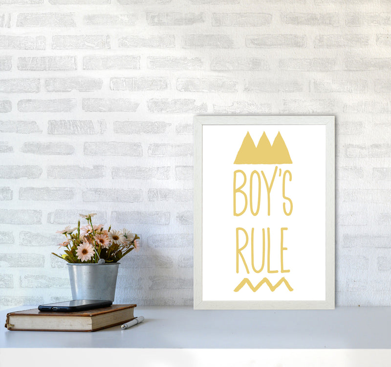 Boys Rule Gold Framed Nursey Wall Art Print A3 Oak Frame