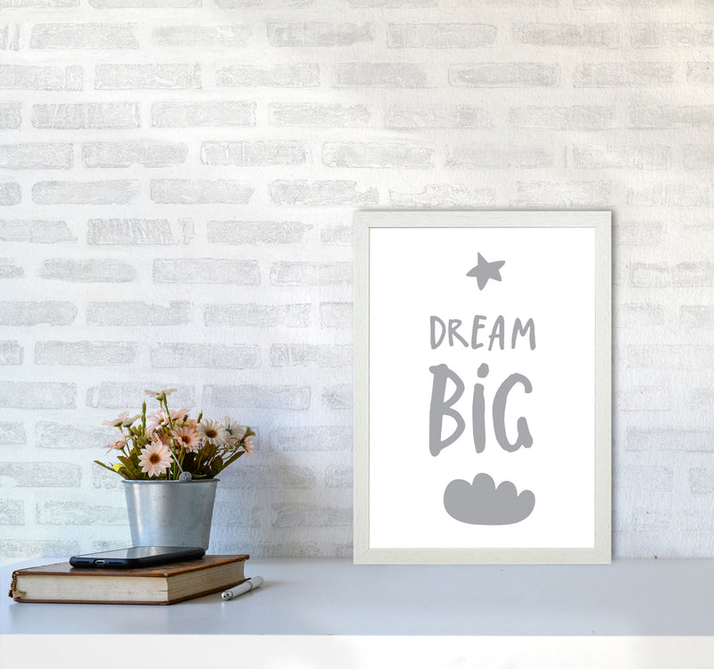 Dream Big Grey Framed Typography Wall Art Print A3 Oak Frame
