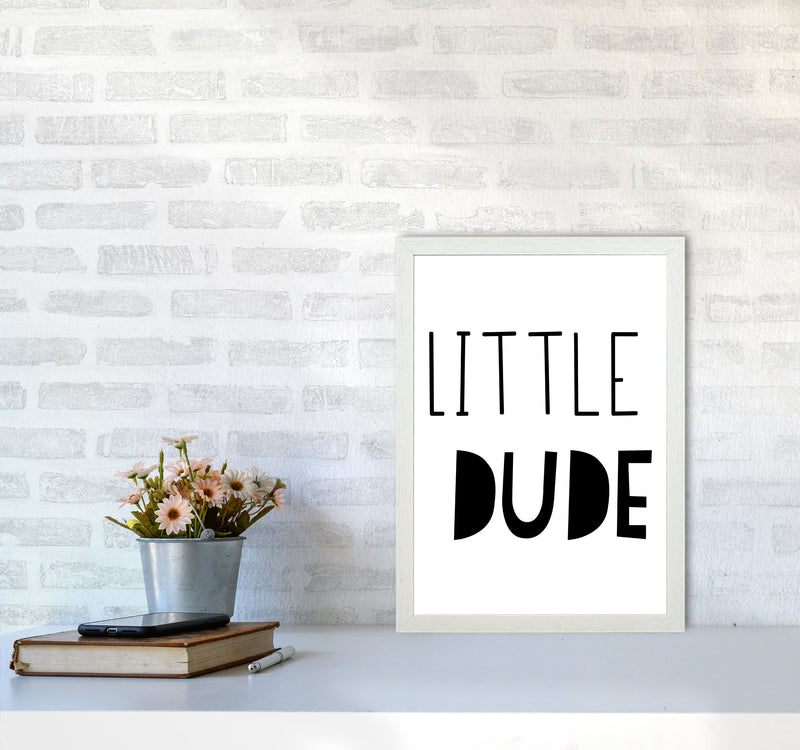 Little Dude Black Framed Nursey Wall Art Print A3 Oak Frame
