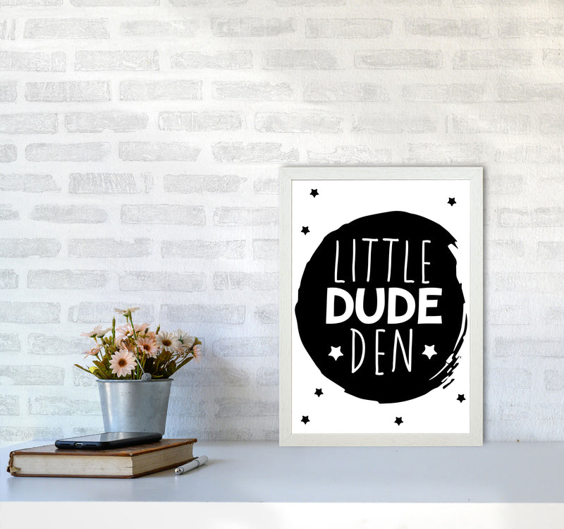 Little Dude Den Black Circle Framed Nursey Wall Art Print A3 Oak Frame