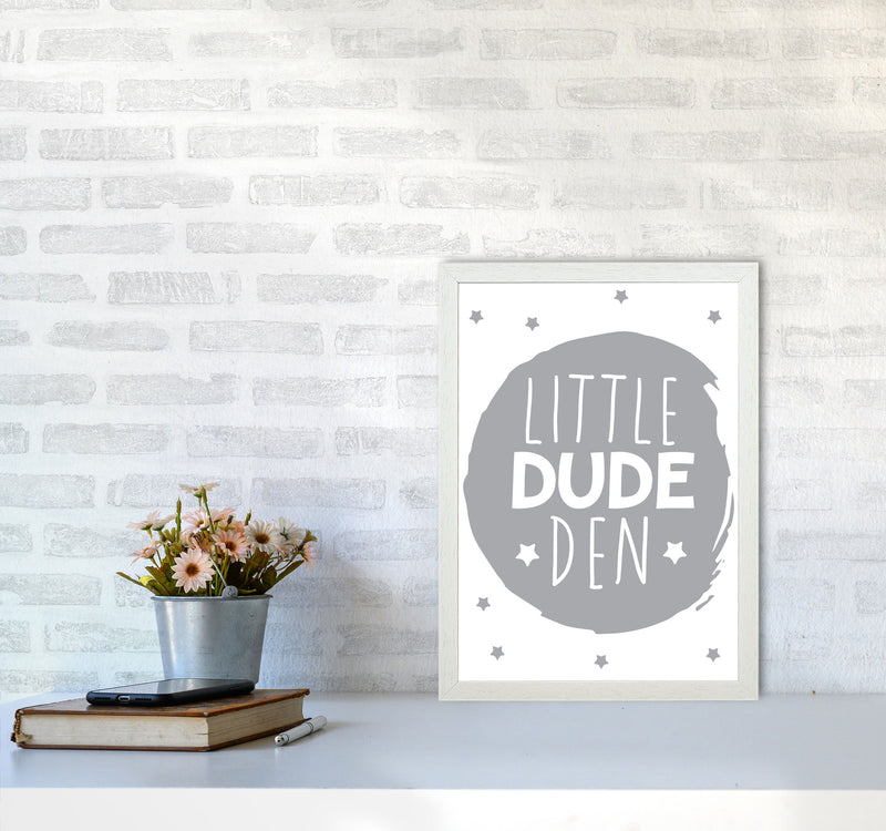 Little Dude Den Grey Circle Framed Nursey Wall Art Print A3 Oak Frame