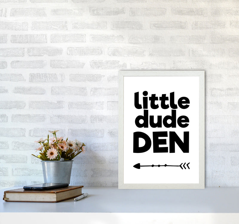 Little Dude Den Black Framed Nursey Wall Art Print A3 Oak Frame