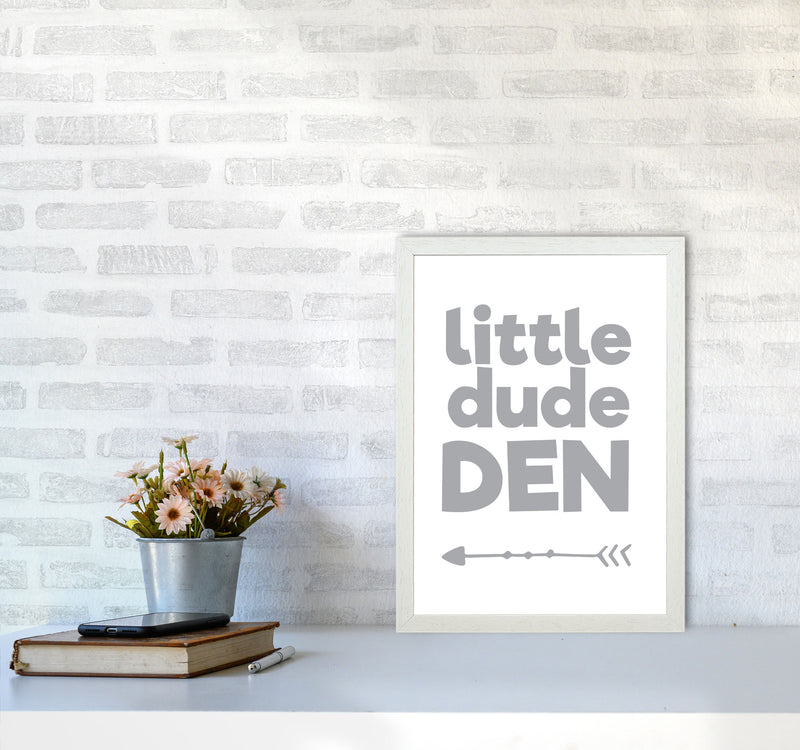Little Dude Den Grey Framed Nursey Wall Art Print A3 Oak Frame