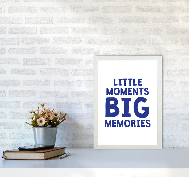 Little Moments Big Memories Navy Framed Nursey Wall Art Print A3 Oak Frame