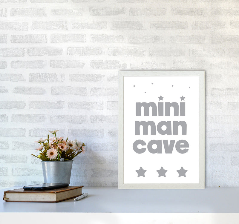 Mini Man Cave Grey Framed Nursey Wall Art Print A3 Oak Frame